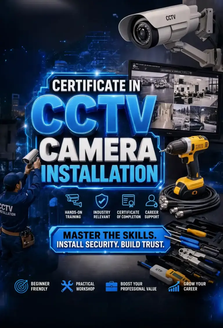 Certificate in CCTV Camera Installation poster; Master the Skills, Install Security &Build Trust.
